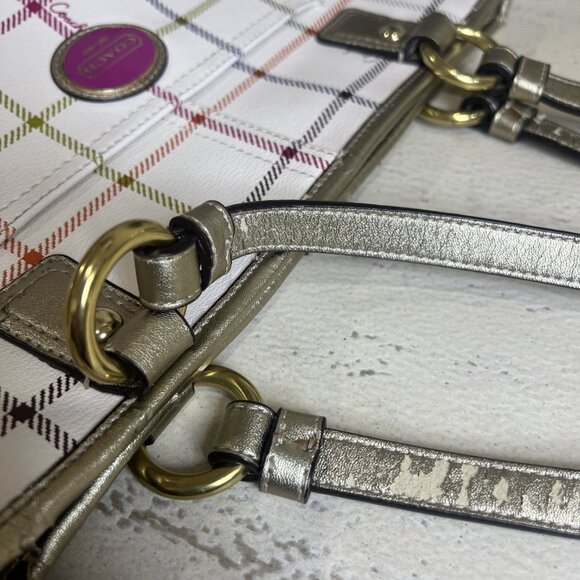 Coach Heritage Tattersall Shoulder Bag Multi Plaid Leather Cream Women’s - Picture 8 of 15